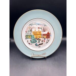 1980 Avon‎ Christmas Plate Series Eighth Ed Country Christmas Gold Trim In Box
